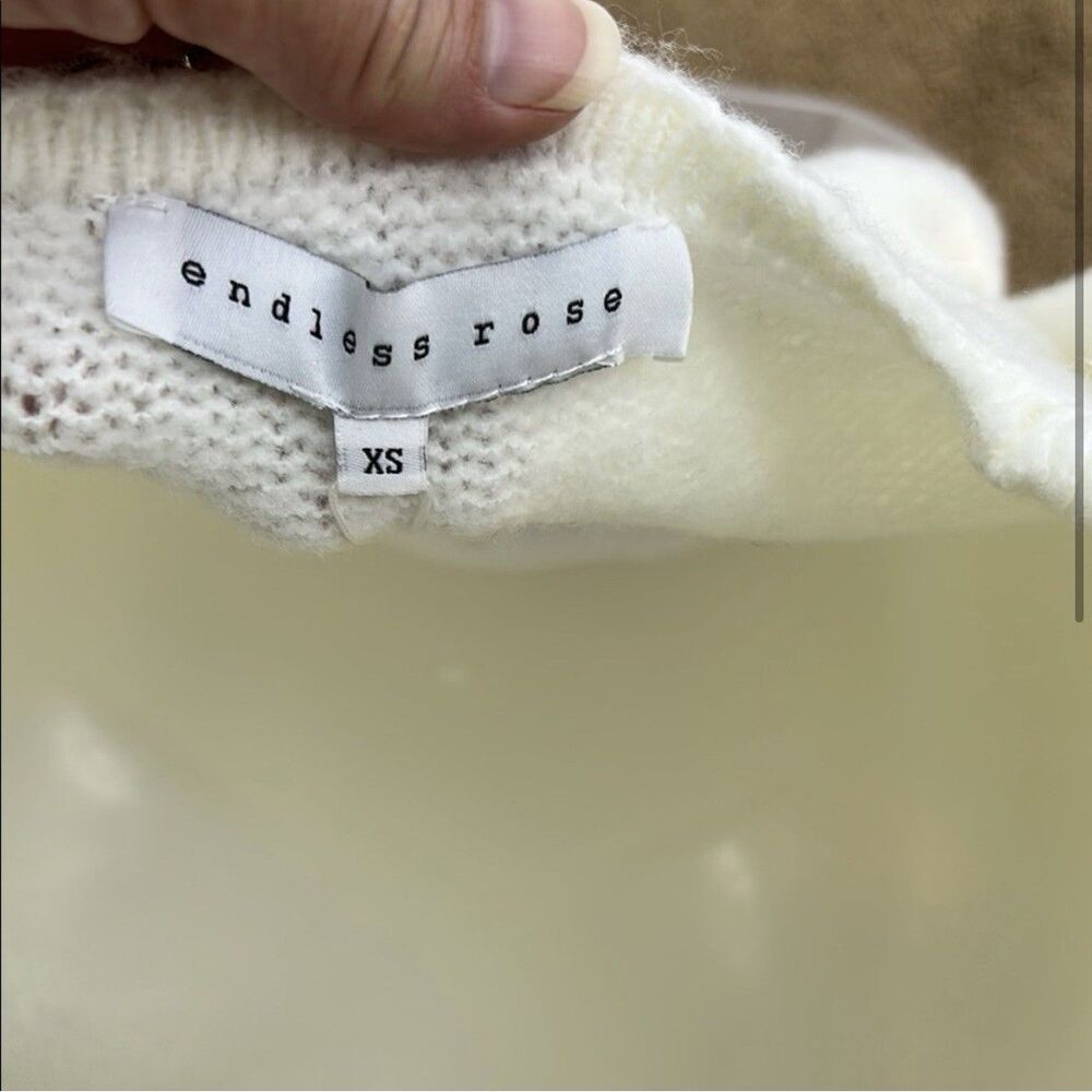 Endless Rose Cream Crew Neck Sweater with Balloon Sleeves NWT - Picture 2 of 4